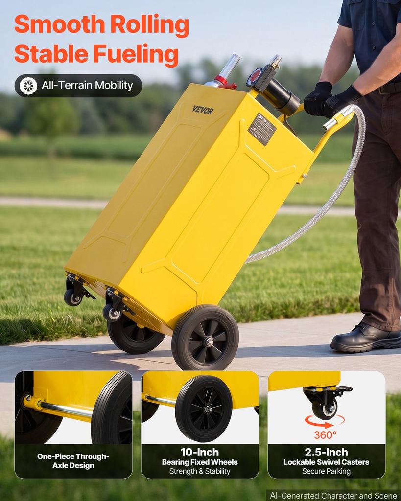 VEVOR 113.6L Diesel Caddy, Carbon Steel, Portable Diesel Transfer Storage Tank with Electric Pump & 4 Rolling Wheels, Transfer Can Container