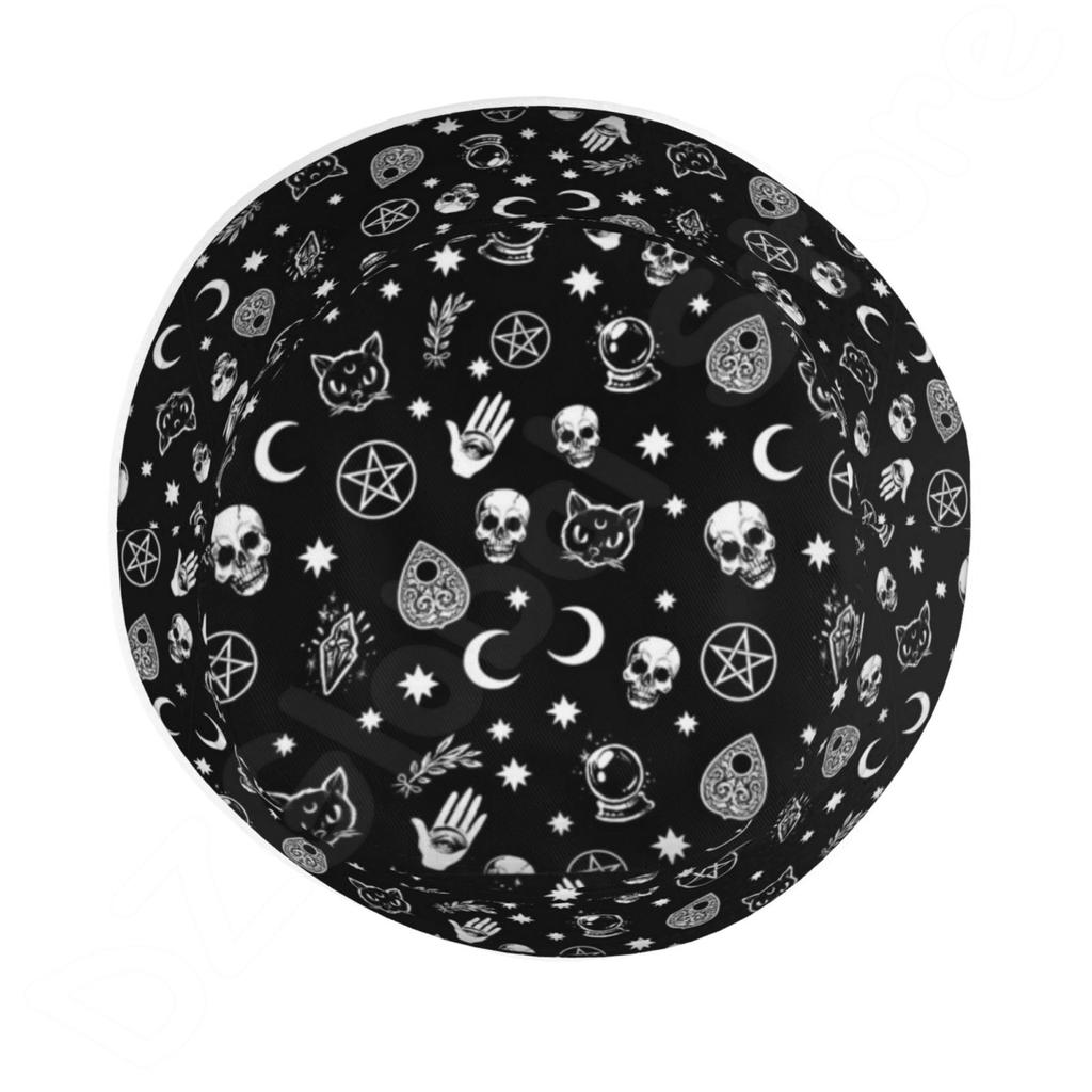 Готическая шляпа-ведро с черепом, кошкой и луной, крутая уличная летняя рыбацкая черная шапка, шляпа для рыбалки, защитная шляпа от солнца