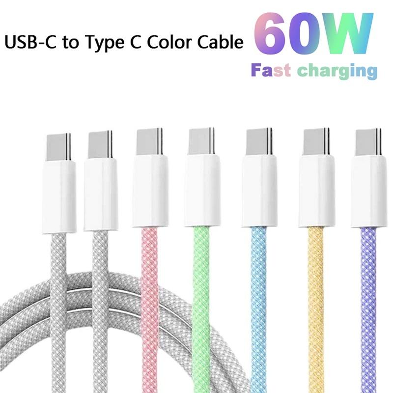 1M 1.5M 3M Type C на Type C Цветной кабель Для PD 60W Кабель быстрой зарядки Для iPhone 15 Series Samsung Xiaomi Type-C Плетеный кабель