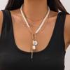 Vintage Imitation Pearl Pendant Clavicle Necklace Multi-layered Gold Chain Choker Necklace Charm Accessories Jewelry