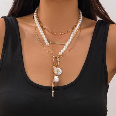 Винтажное ожерелье с подвеской из искусственного жемчуга на ключицу, многослойная золотая цепочка, колье-чокер, аксессуары с подвесками, ювелирные изделия