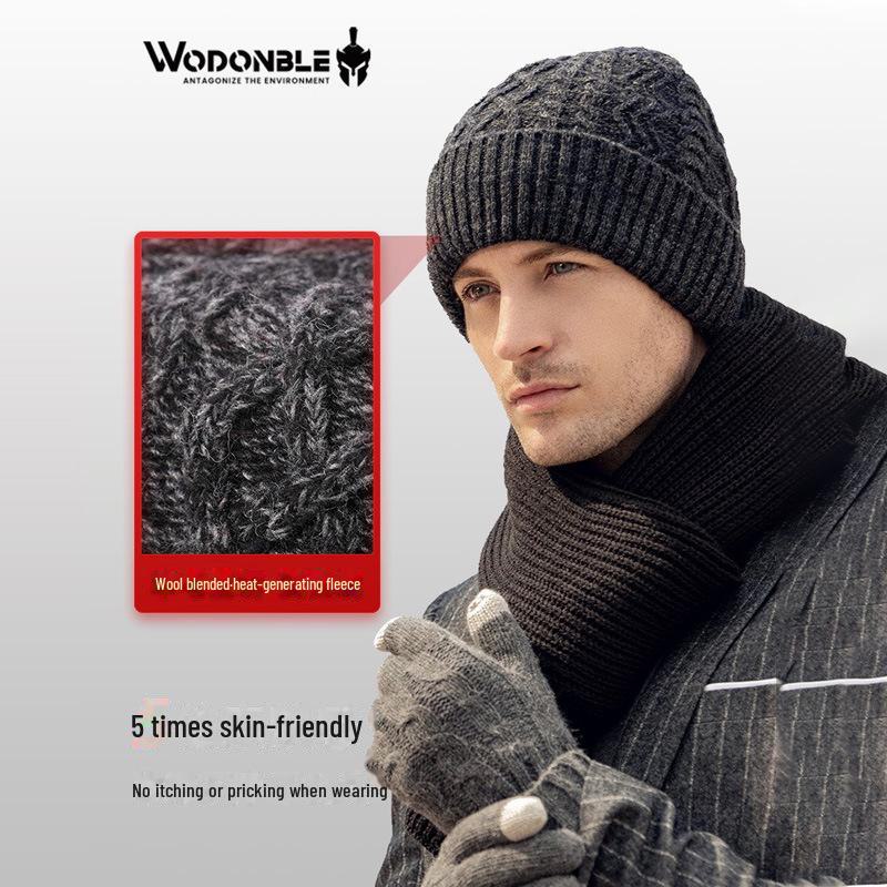 «Мужская зимняя вязаная шапка из шерсти и бархата»: Теплый, плотный и идеально подходит для пап среднего и пожилого возраста.