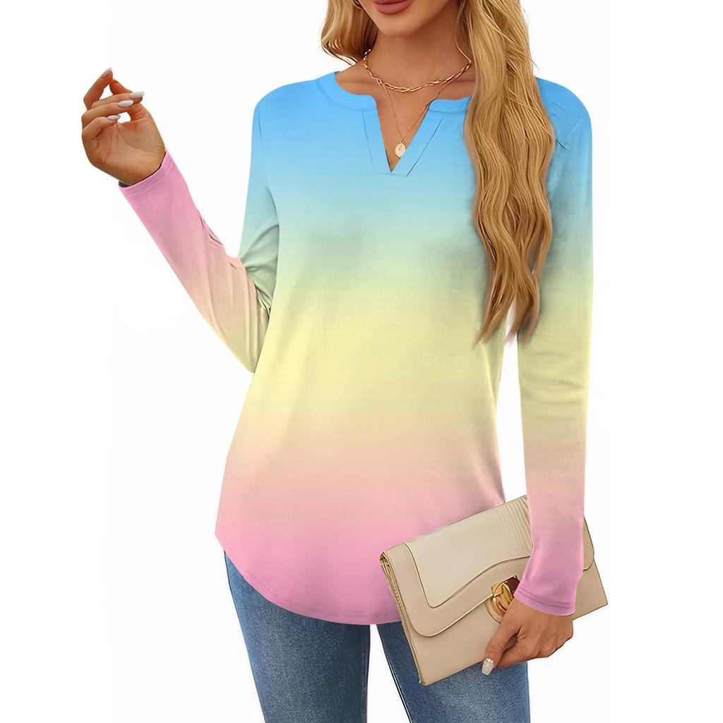 Women's T Shirt Tee Print Long Sleeve Daily Weekend Fashion Basic V Neck Regular Top