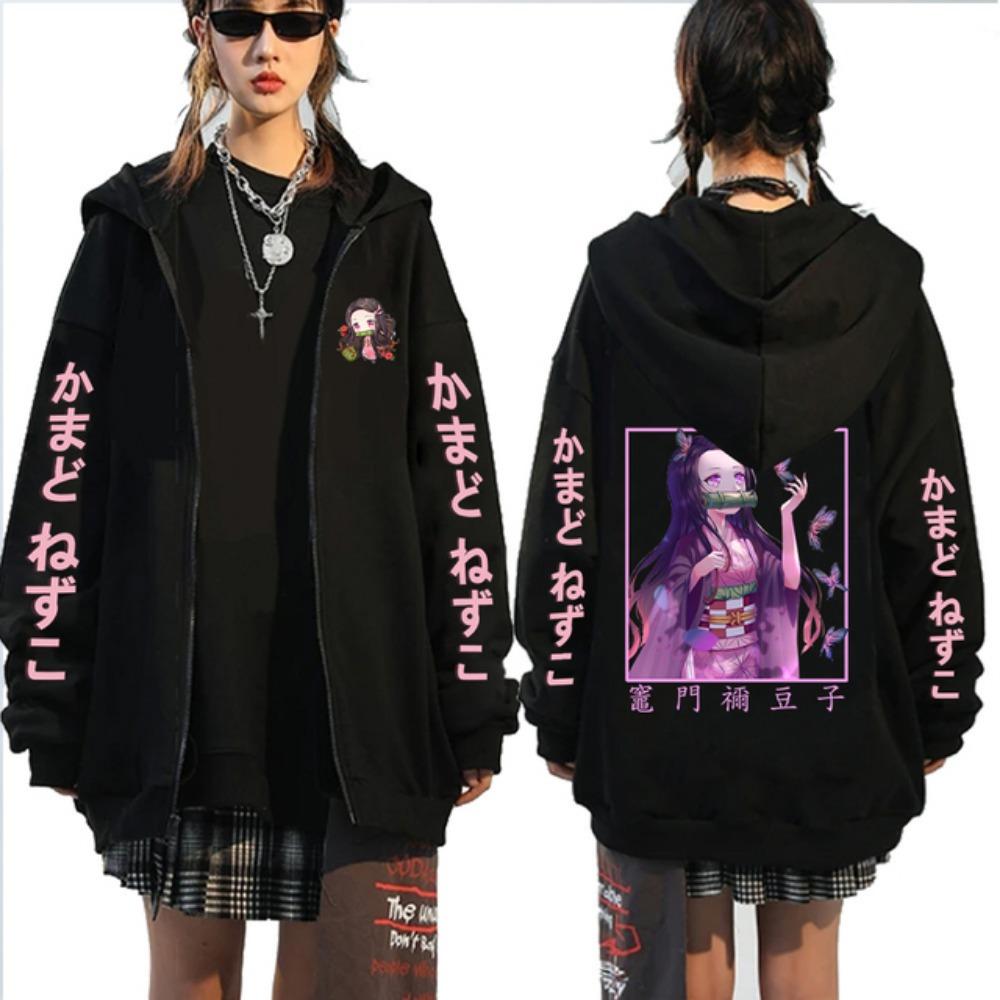 Kimetsu No Yaiba Kanroji Mitsuri аниме толстовки с капюшоном Kamado Nezuko толстовка на молнии Demon Slayer Kochou Shinobu куртки на молнии пальто