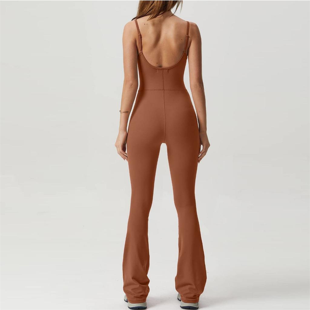 Расклешенные комбинезоны для женщин на тонких бретельках, облегающий комбинезон полной длины, повседневный комбинезон с шеей
