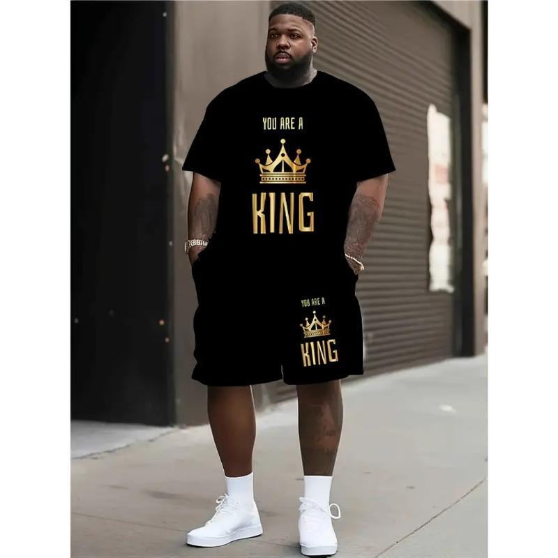 Fashionable Loose Summer Printed Color Sportswear Mens Plus Size Short Sleeved Daily Comfortable Twopiece Sport Wear