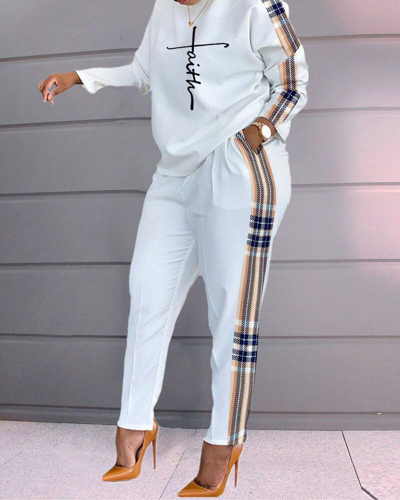 European and American Women's Long-Sleeved Printed Trousers Two-Piece Suit