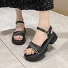 Sandals Female Summer 2025 New Muffin Platform Heel Fairy Wind One Word Buckle with Open Toe Fashion Roman Shoes