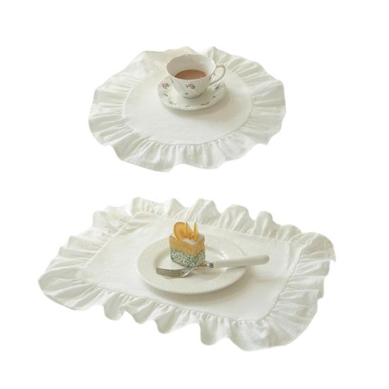 1/2 шт. Кухонная салфетка под тарелку Квадратная Круглая Стиранный Хлопок Настольные салфетки со складчатыми краями Термостойкие для Столовой Дома Кухни Вечеринки Салфетки под тарелку