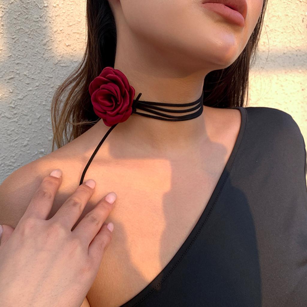 Sexy Neck-Band Necklace Cool Retro-Black Rope Necklace Camellia Choker Collar Chain for Women Girls Jewelry Ornament MIT