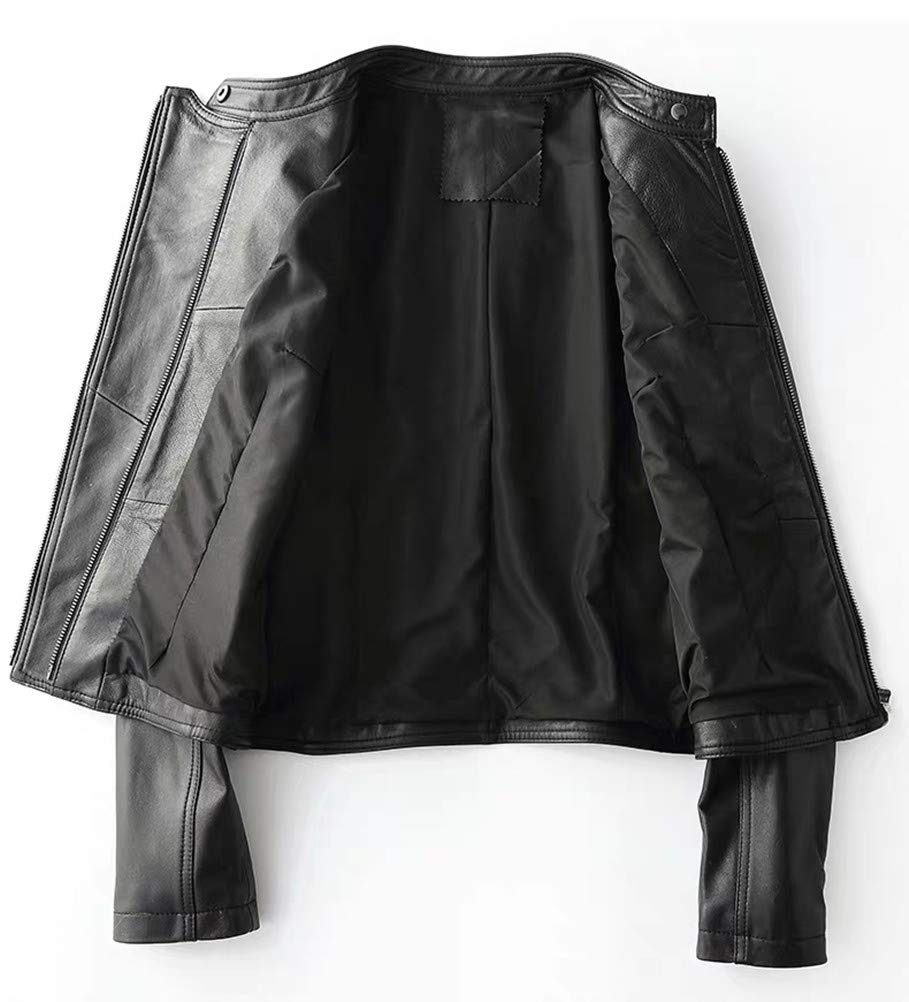 JINLUN Кожаная куртка-косуха со стойкой из ягненка, облегающая, для весеннего дня, женская, большого размера, воротник, кожа, посадка, кожа, черный, подарок маме, (Л, Черный)