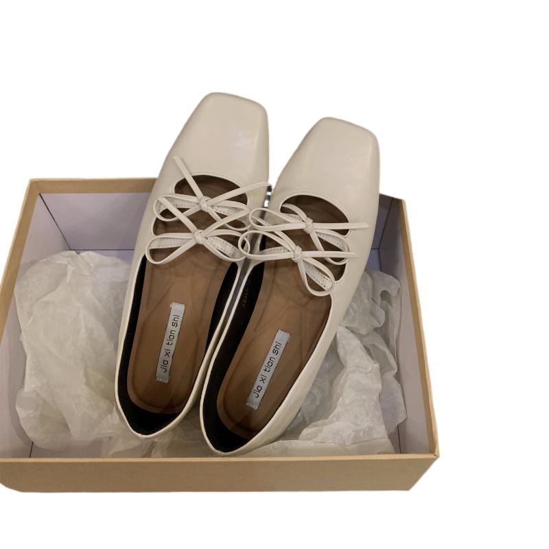 Сладкие туфли Мэри Джейн с двойным бантом для женщин, Новые 2024, с квадратным носком, на плоской подошве для платья, Женские красные туфли с мягкой подошвой, Zapatos