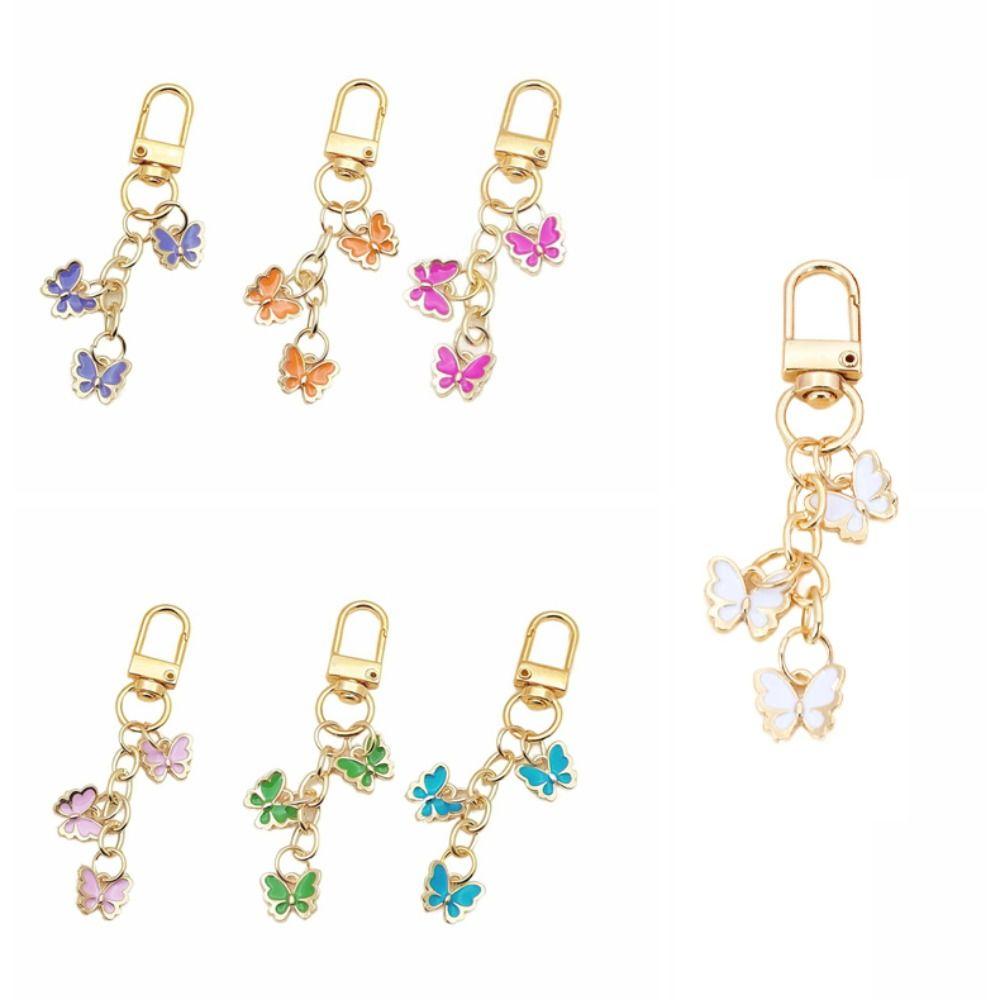 7PCS Y2K Crystal Bow Key Chain Pendant Key Ring Creative Rhinestone Butterfly Keychain  Key Decor