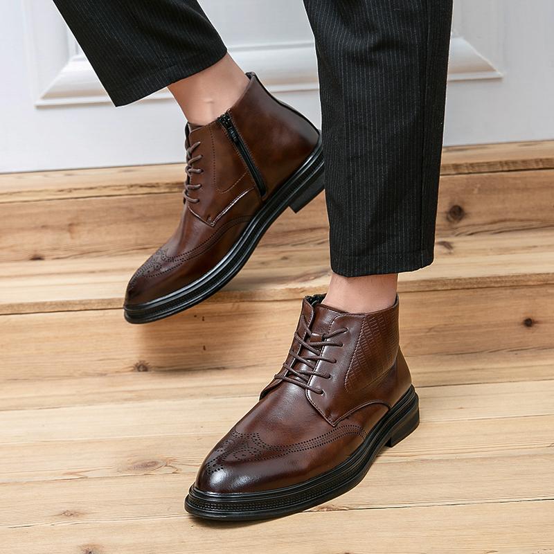 Новое поступление Мужские брендовые ботинки «Челси» Кожаные ботинки в стиле ретро Теплая обувь для мужчин Ботинки для мотокросса на открытом воздухе Официальная обувь для взрослых