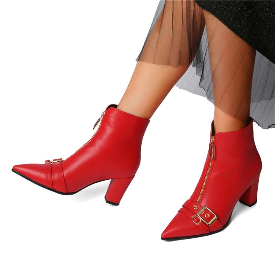 FOREADA Женские ботильоны с острым носком, на массивном высоком каблуке, с пряжкой и молнией, короткие ботинки, женская модная обувь, зимние, черные