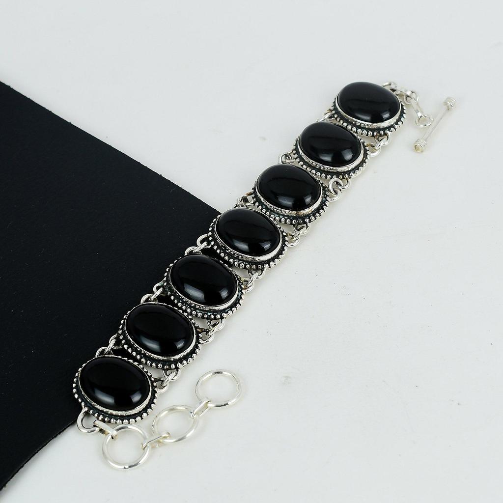 Dainy Black Onyx Gemstone Handmade 925 Sterling Silver Bracelet, Black Onyx Bracelet For Wife, Unisex Bracelet, Wadding Gift