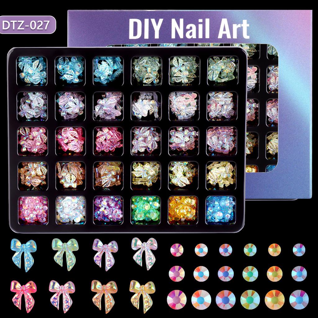 30 Grid Resin Bow Japanese Nail Jewelry Black And White Streamer Bow Three-Dimensional Simple Patch