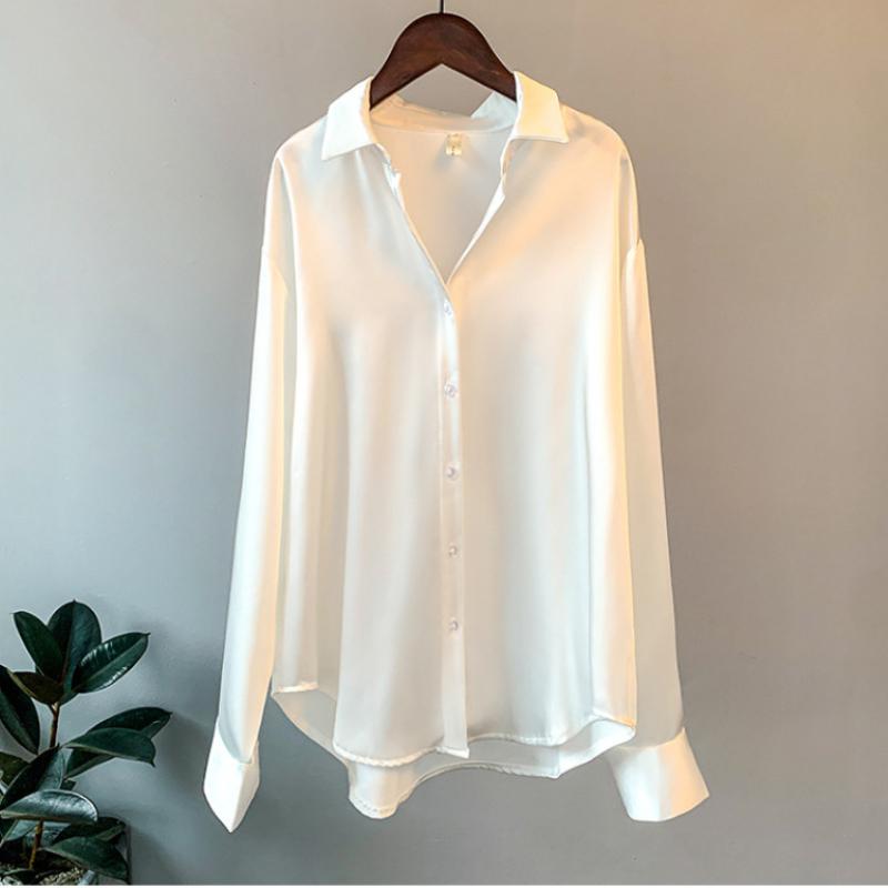 Женская черная рубашка, атласная шелковая блузка на пуговицах с длинным рукавом, женские осенние элегантные романтические офисные женские топы в стиле ретро