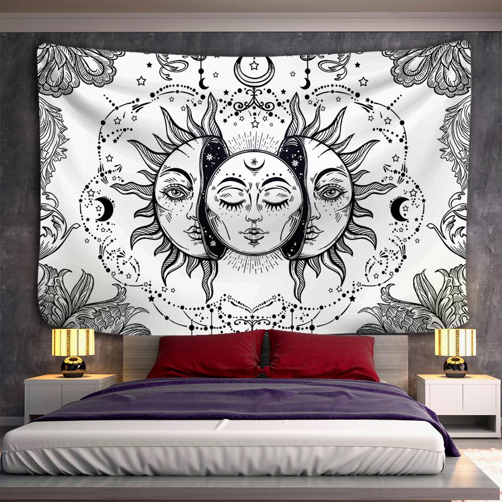 Mandala Black and White Sun and Moon Tapestry Mystical Witchcraft Divination Wall Hanging Hippie Wall Hanging Home Decoration