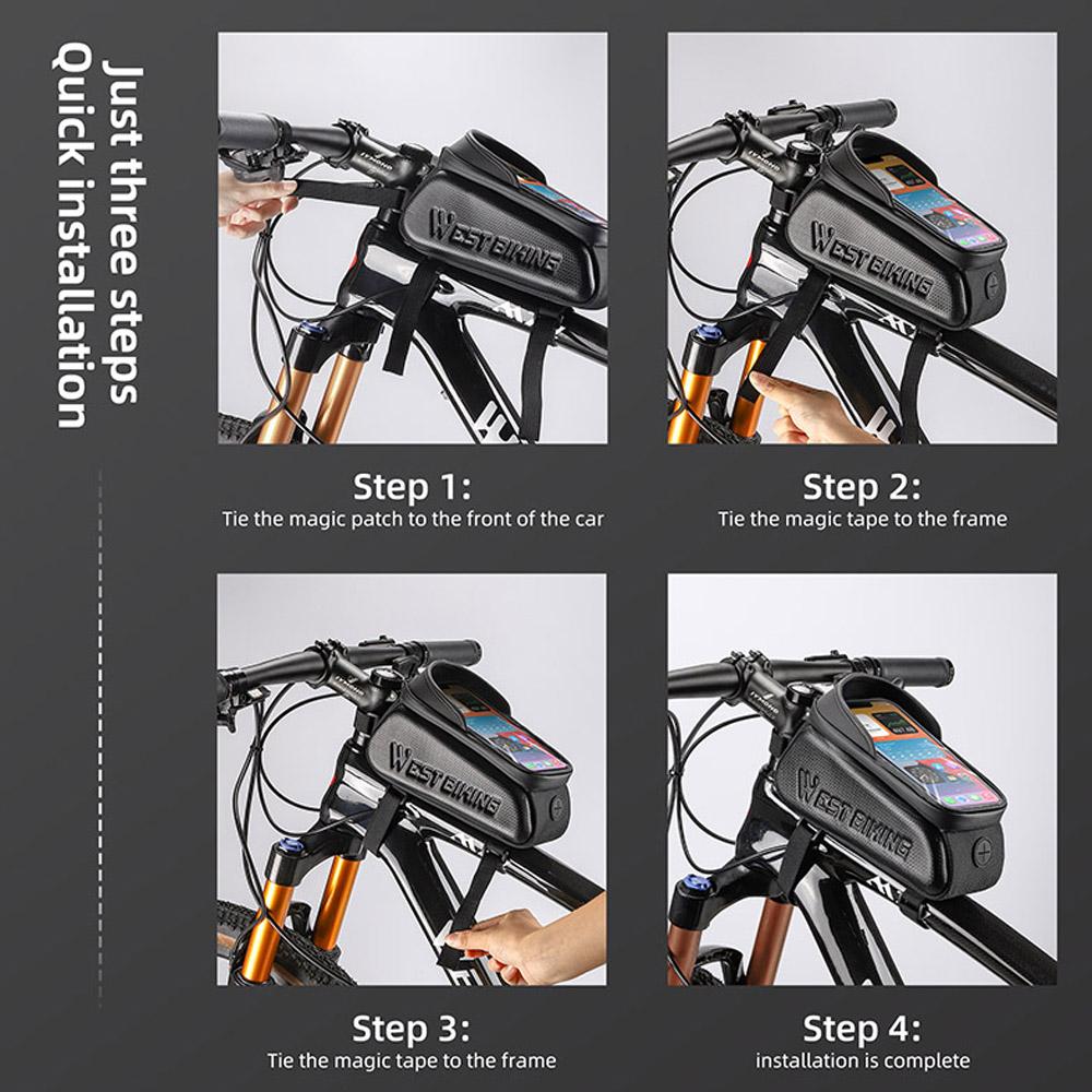 Водонепроницаемая сумка для велосипеда Сумка на раму велосипеда с передней трубкой Сумка для мобильного телефона с сенсорным экраном Двойная молния Велоспорт