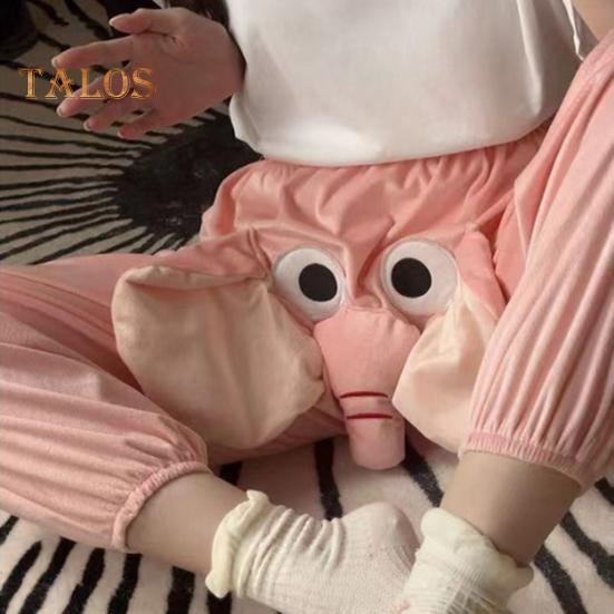 Пижамные штаны с рисунком мультяшного слона, широкие штаны для женщин и мужчин, пижамные штаны со средней посадкой и эластичным поясом