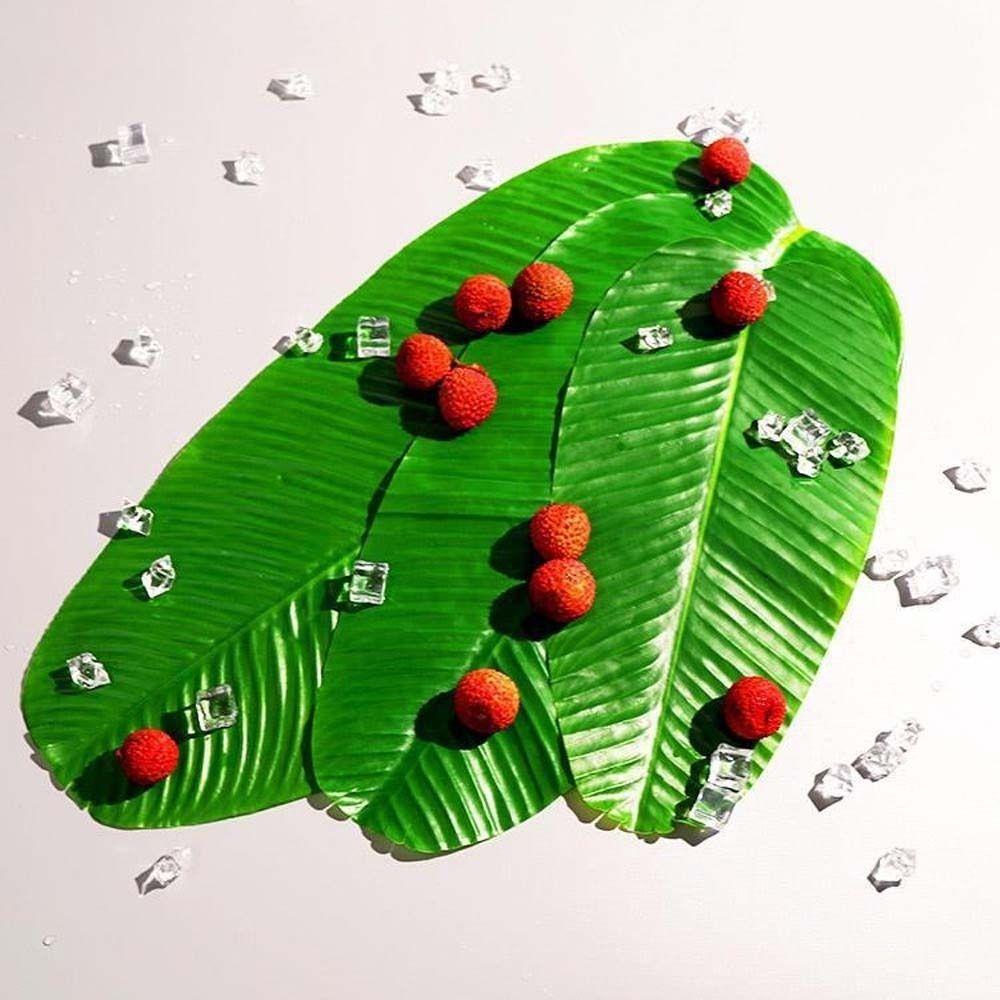 Tropical Artificial Banana Leaf Place Mats Large Drink Cup Coasters Fruits Plate Table Decoration