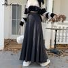 Korean Fashion Autumn Winter Women Maxi Long Skirt High Waist Black Beige Grey Knitting Skirt Elegant Feminine Pleated Skirts Womens