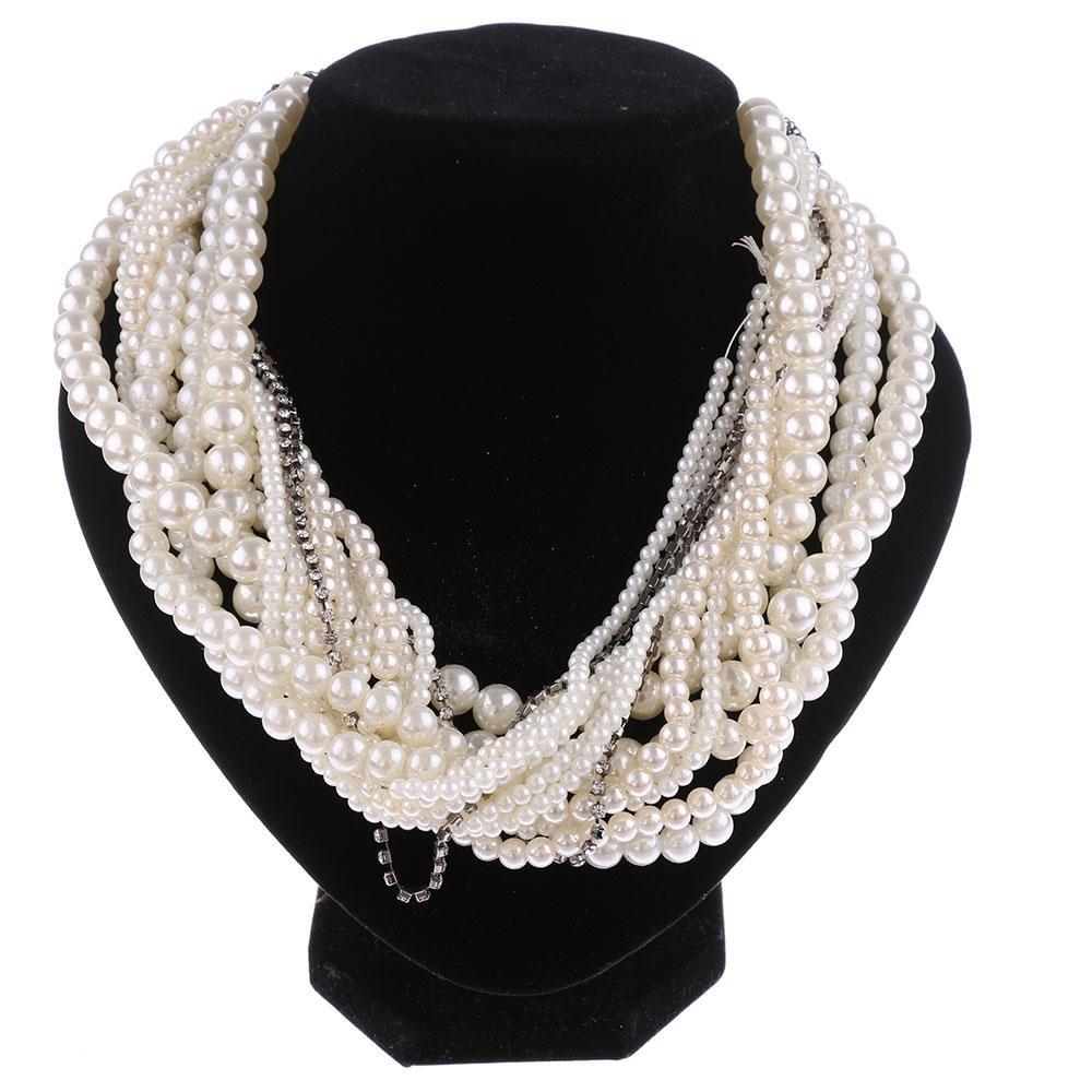 Retro Winding Luxury Choker Rhinestone Necklace Simulated Pearl Multiple Layer