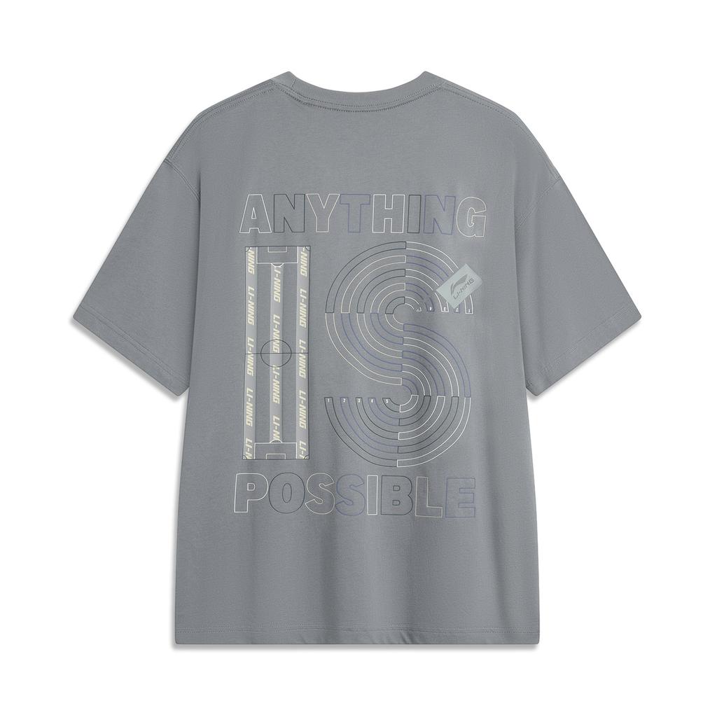 Li-Ning Удобная футболка с круглым вырезом, повседневная, простая, свободная, дышащая, с коротким рукавом, мужская, топ, тёмно-серый, AHSU627-5