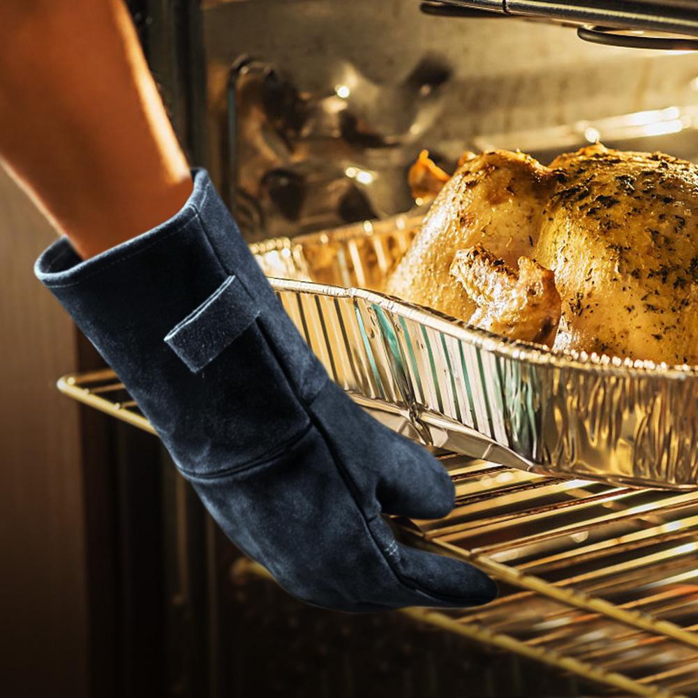 Барбекю перчатки из коровьей кожи: Термостойкий, Огнеупорный, Длинный стиль для кемпинга, пикников и сварки (Защита 500℃)