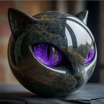 Подарок Домашний Офисный Настольный Декор Фигурка Черного Кота из Камня Смола Голова Кота Целебный Камень Мраморная Текстура Камень Кота Сувенир