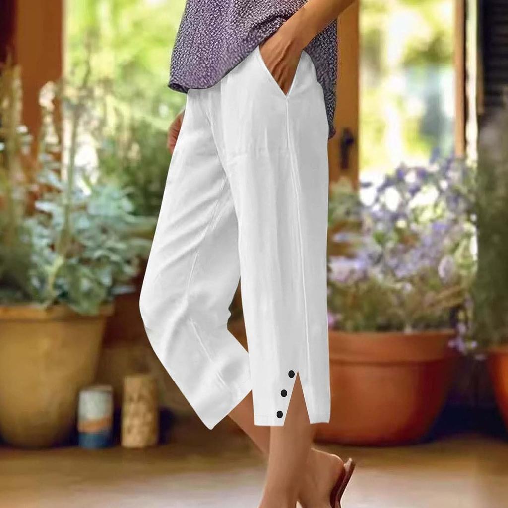 Женские модные повседневные брюки, однотонные прямые брюки с эластичным поясом и карманами