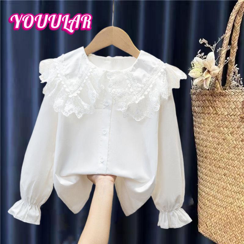 Детская одежда на весну и осень, новая рубашка с кукольным воротником, топы на весну и осень для девочек с длинными рукавами