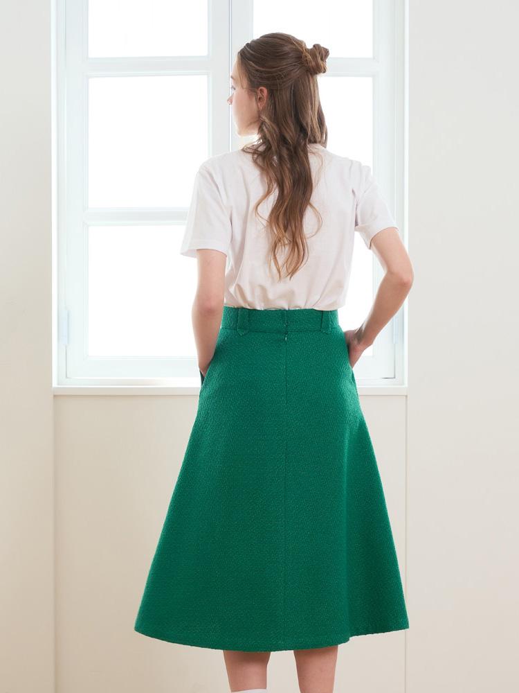L By L Green Tweed Double Gold Button Skirt