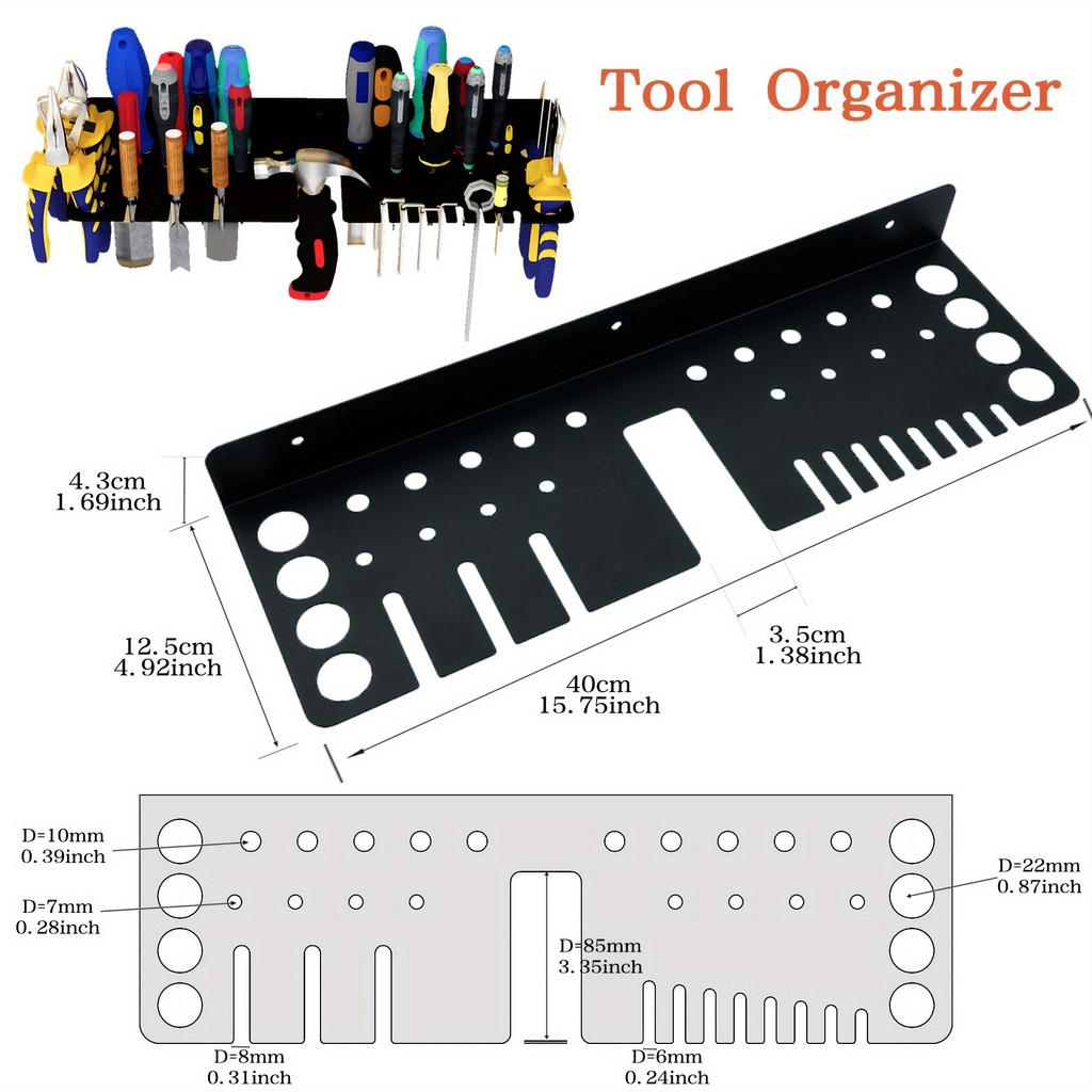 Прочная металлическая настенная стойка-органайзер для инструментов - компактная полка для отверток, плоскогубцев, гаечных ключей, молотков для гаража