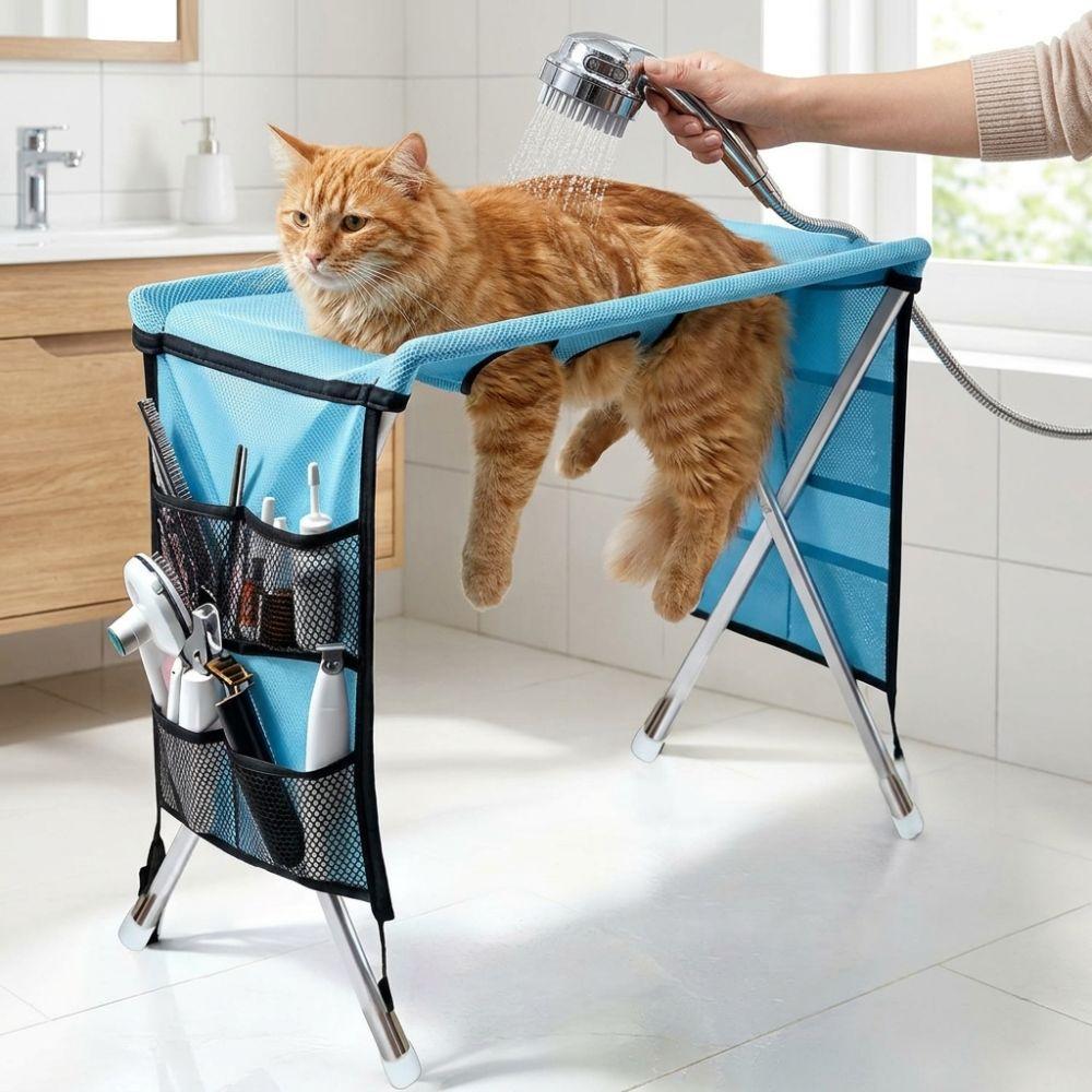 Folding Pet Grooming Hammock Anti-Scratch Cat Bathing Rack Puppy Nail Clipping Holder Pet Care