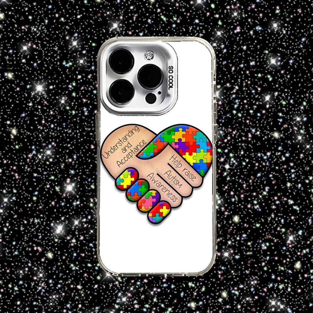 Puzzle Autism Awareness Phone Case For iPhone 16,15,14,13,12,11,Pro,XS,Max,Plus,Mini,SE White Candy Matte Shockproof Cover