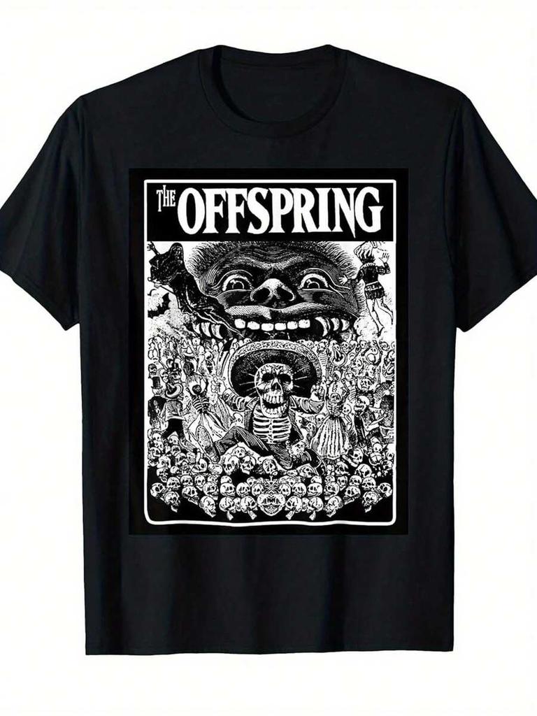 UnisexS Black TShirt With The Offspring Band Graphic Print Crowd Scene Design Casual Crew Neck