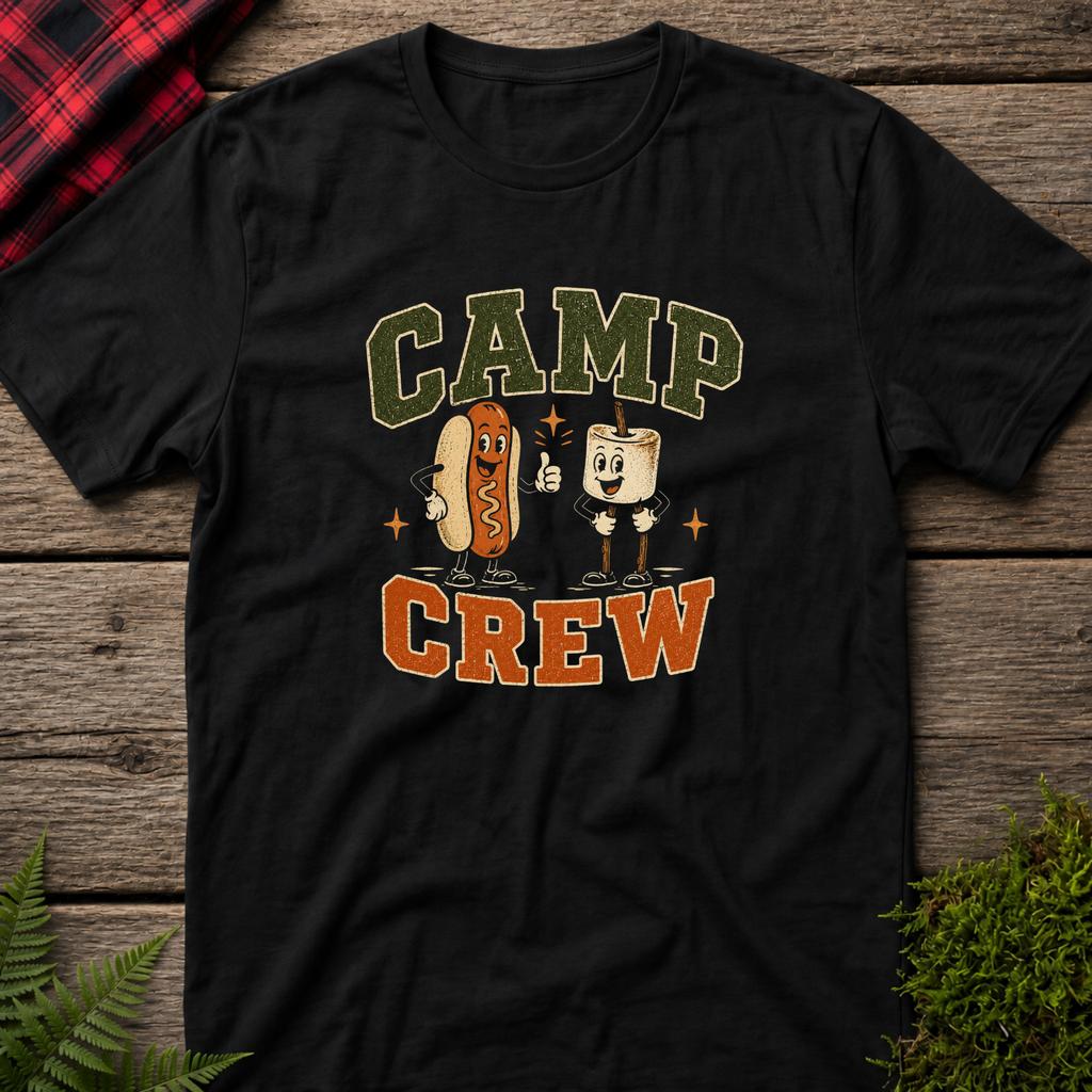 Camp Crew T‑Shirt — Retro Hot Dog & Marshmallow Camping Tee