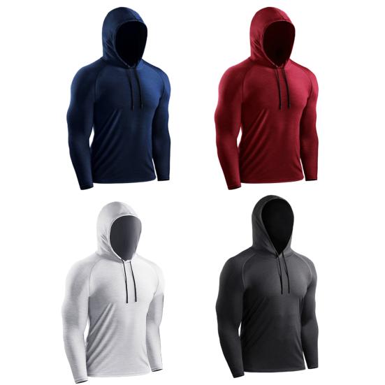 Мужская летняя спортивная толстовка с длинным рукавом и шнурком, эластичная, свободная, впитывающая пот, быстросохнущая, мягкая, дышащая, однотонная, баскетбольная, спортивная...