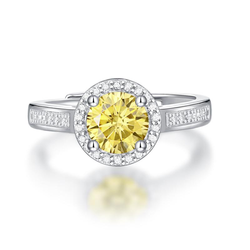 Bague Ringen Серебро S925, круглое кольцо с инкрустацией желтого Муассаншихо 1 карат, новый регулируемый рот
