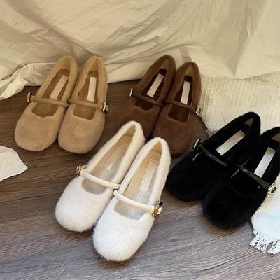 Фея ветер увеличение роста 5 см Мэри Джейн пушистые туфли женские туфли 2024 новые осенне-зимние пушистые одинарные туфли