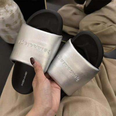 Летняя интернет-знаменитость верхняя одежда однословные шлепанцы на толстой подошве женские нескользящие туфли-маффины с буквенным принтом повседневные с круглым носком на плоской подошве крутые шлепанцы т