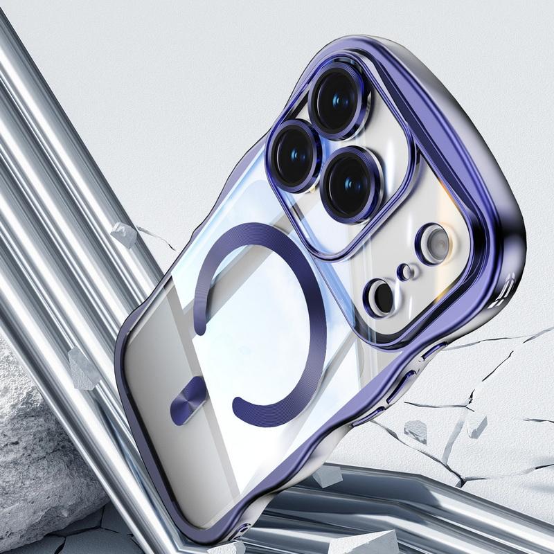 Покрытие Волнистая Рамка Магнитный Чехол Для Телефона Для iPhone 17 Pro Max 16 15 14 13 Гальванизированный Силиконовый Бампер Ударопрочный Прозрачный Мягкий Чехол