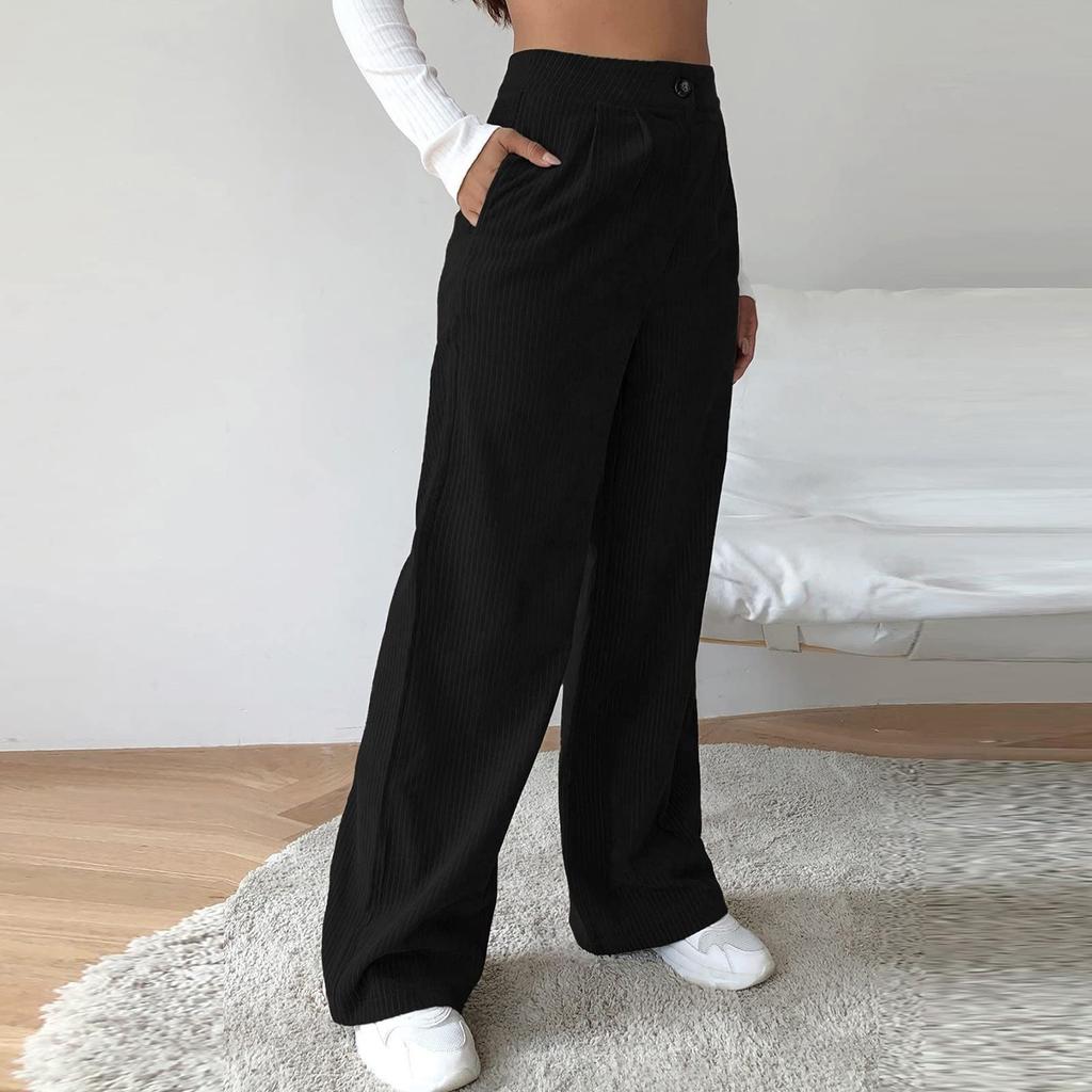 Women's Corduroy Pants Casual Women's Solid Color Corduroy Loose Straight Pants