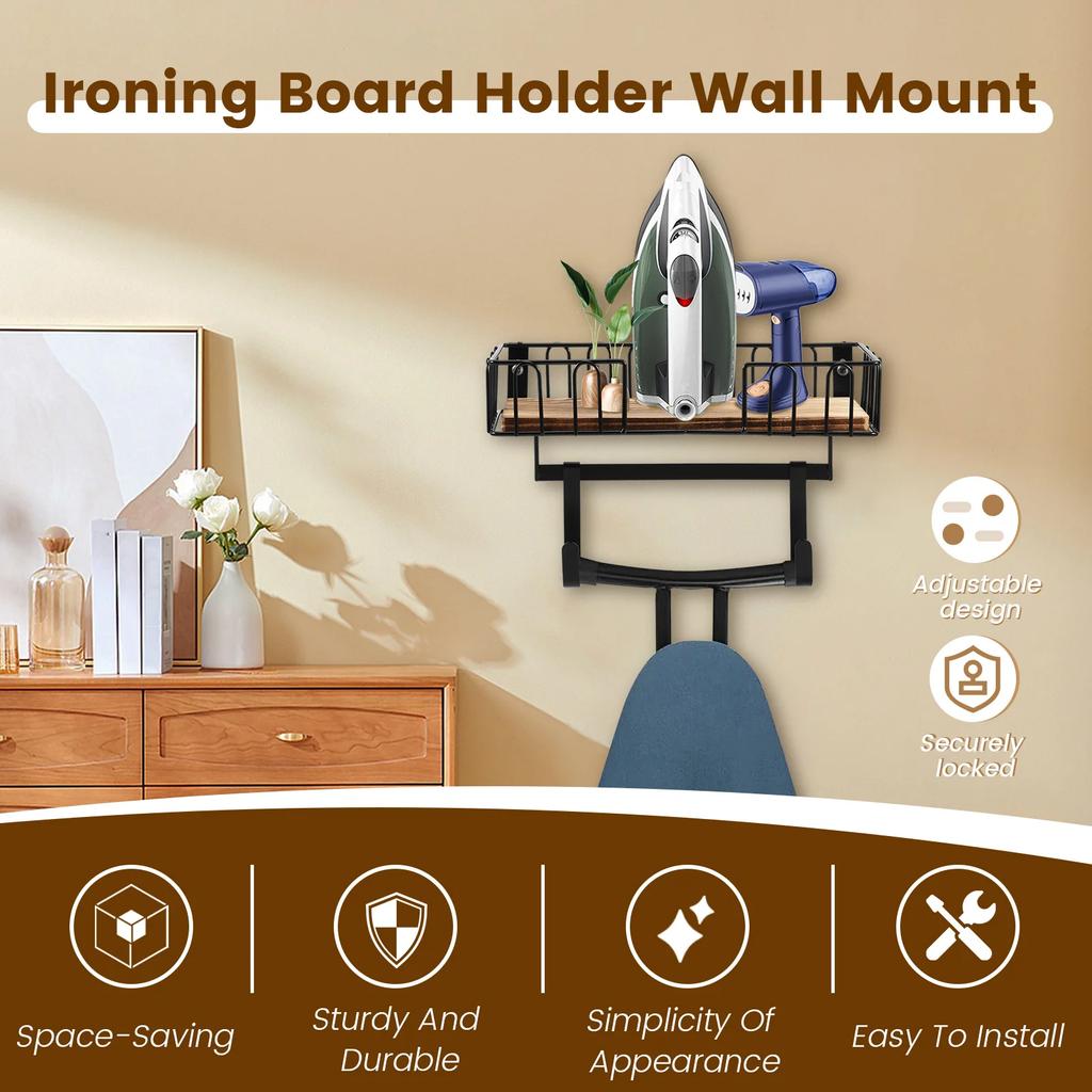 Подвеска для гладильной доски для настенного крепления Т-образной формы, держатель для гладильной доски с деревянным основанием для хранения, несущий, со съемными крючками, новый