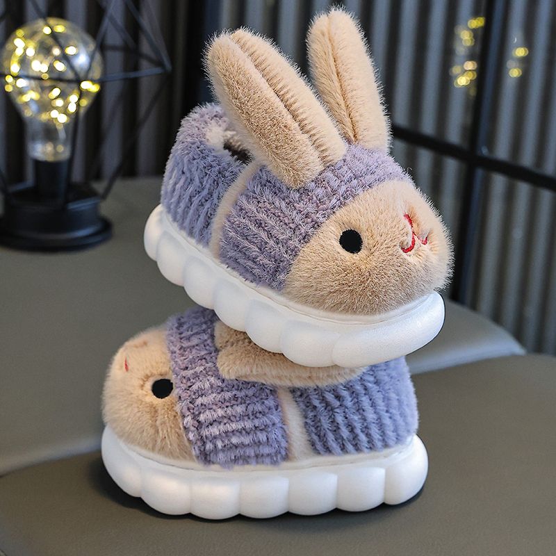 Детские теплые нескользящие хлопковые тапочки с рисунком кролика Fluffys, детские тапочки
