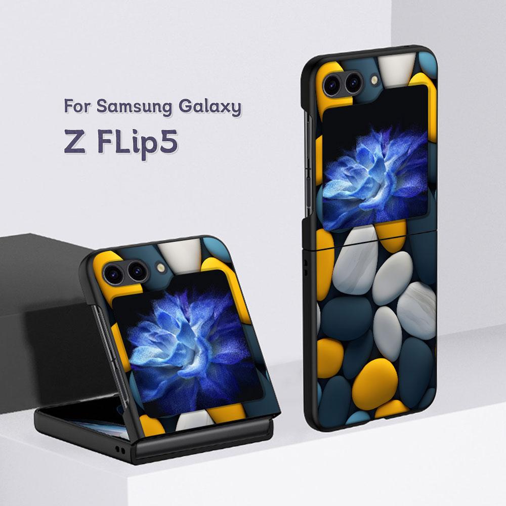 Beautiful Stone Case for Samsung Galaxy Z Flip5 Black PC Phone Cover Z Flip 5 5G Hard Luxury Coque Zflip5 Funda Capa