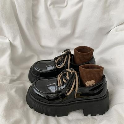 Толстый каблук, толстая подошва, усиленная шнуровка, черные кожаные туфли, женская осень 2025, новые универсальные туфли в британском стиле в стиле ретро