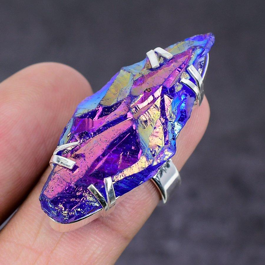 Кольцо из серебра 925 пробы с павлиньим титановым аурой, размер 7 D4M43